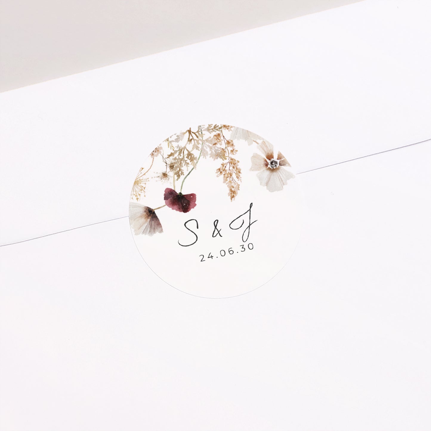 Sticker Hochzeit Rund getrocknete Wiesenblumen foto N° 2