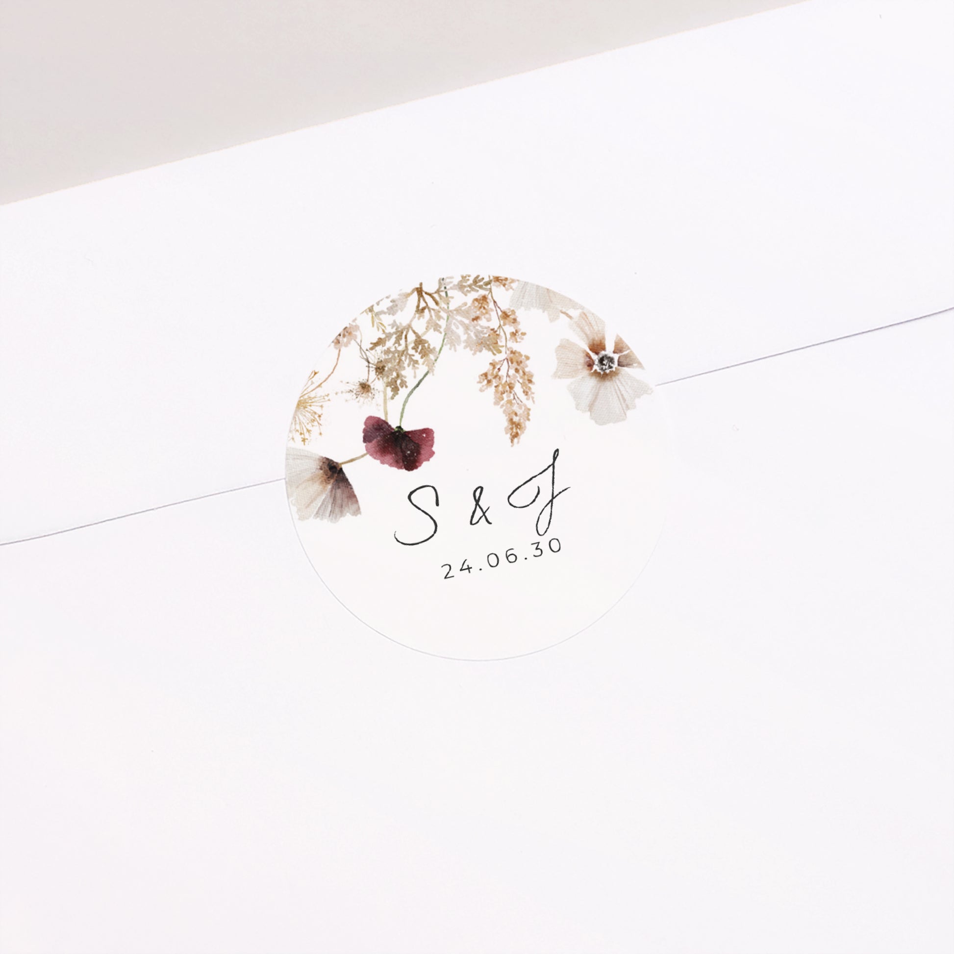 Sticker Hochzeit Rund getrocknete Wiesenblumen foto N° 2