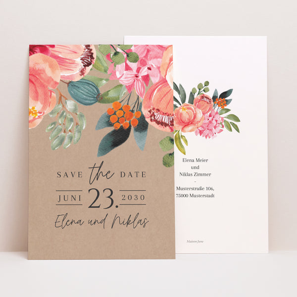 Save the date Karte Hochzeit PortraitPorträt Pops Blumen foto