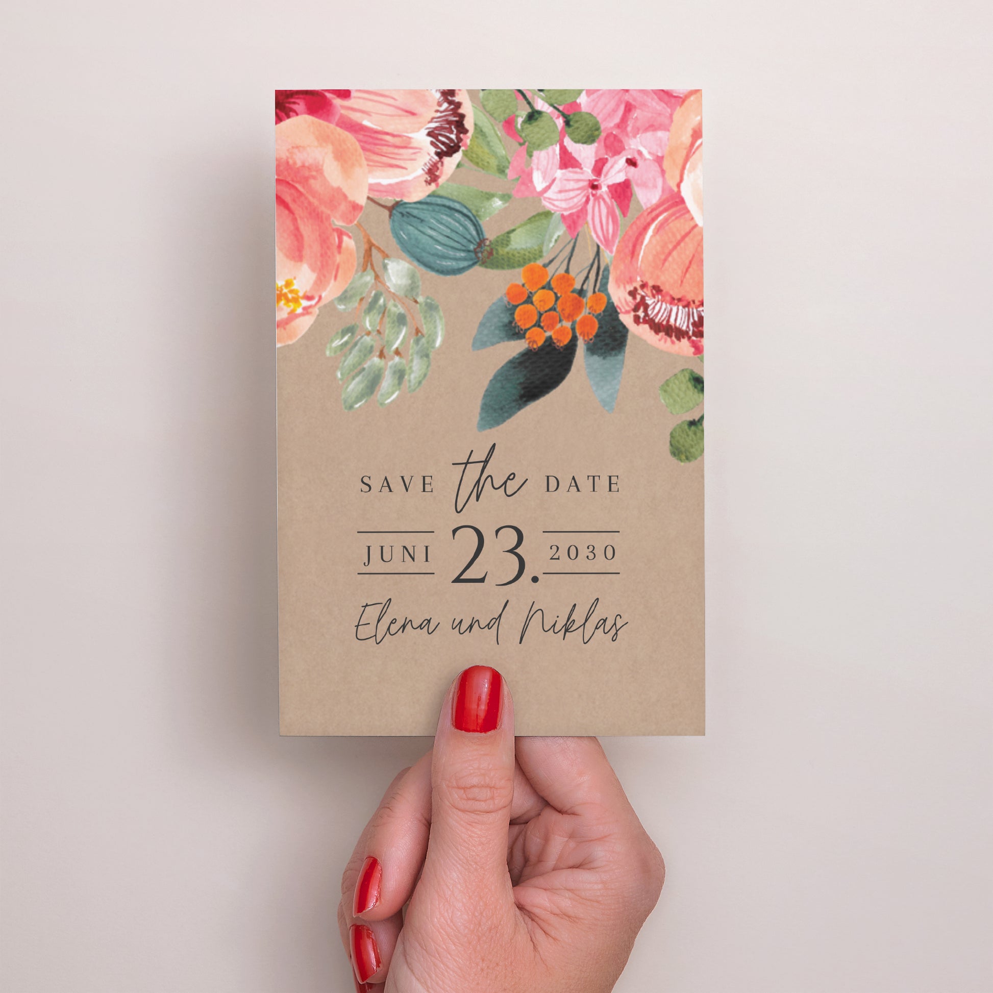 Save the date Karte Hochzeit PortraitPorträt Pops Blumen foto N° 2