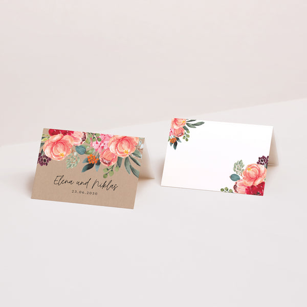 Tischkarten Hochzeit Quer Pops Blumen foto