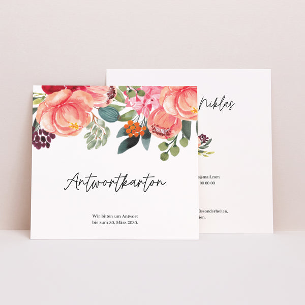 Antwortkarte Hochzeit Quadrat Pops Blumen foto
