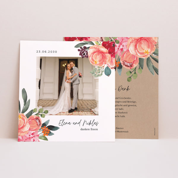 Dankeskarte Hochzeit Quadrat Pops Blumen foto