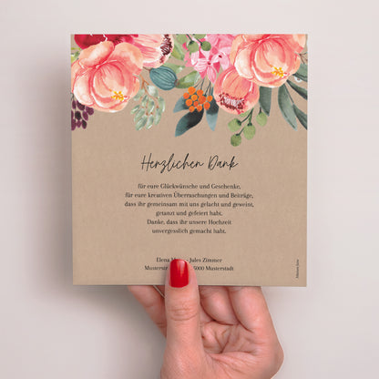 Dankeskarte Hochzeit Quadrat Pops Blumen foto N° 3