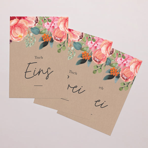 Tischnummern Hochzeit Rechteck Pops Blumen foto