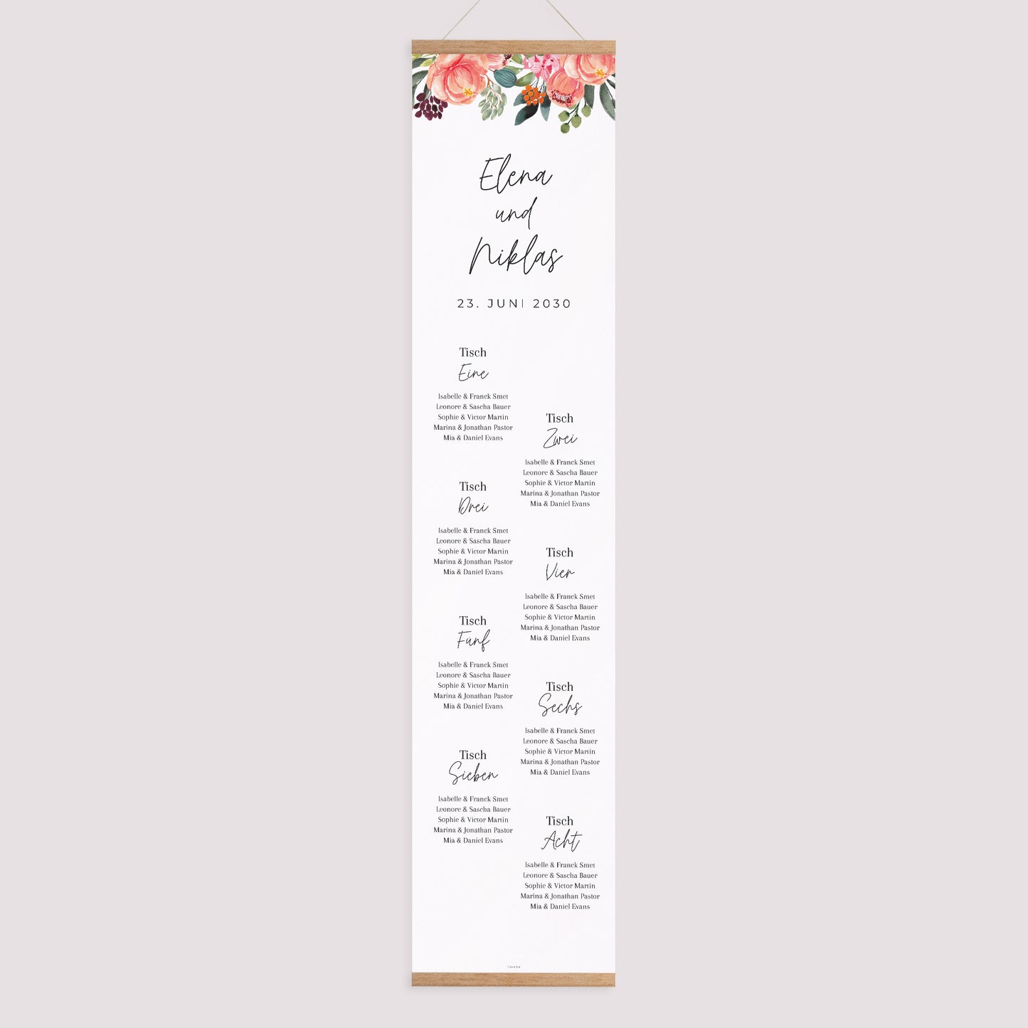 Sitzplan Hochzeit Holzstütze Pops Blumen foto N° 1