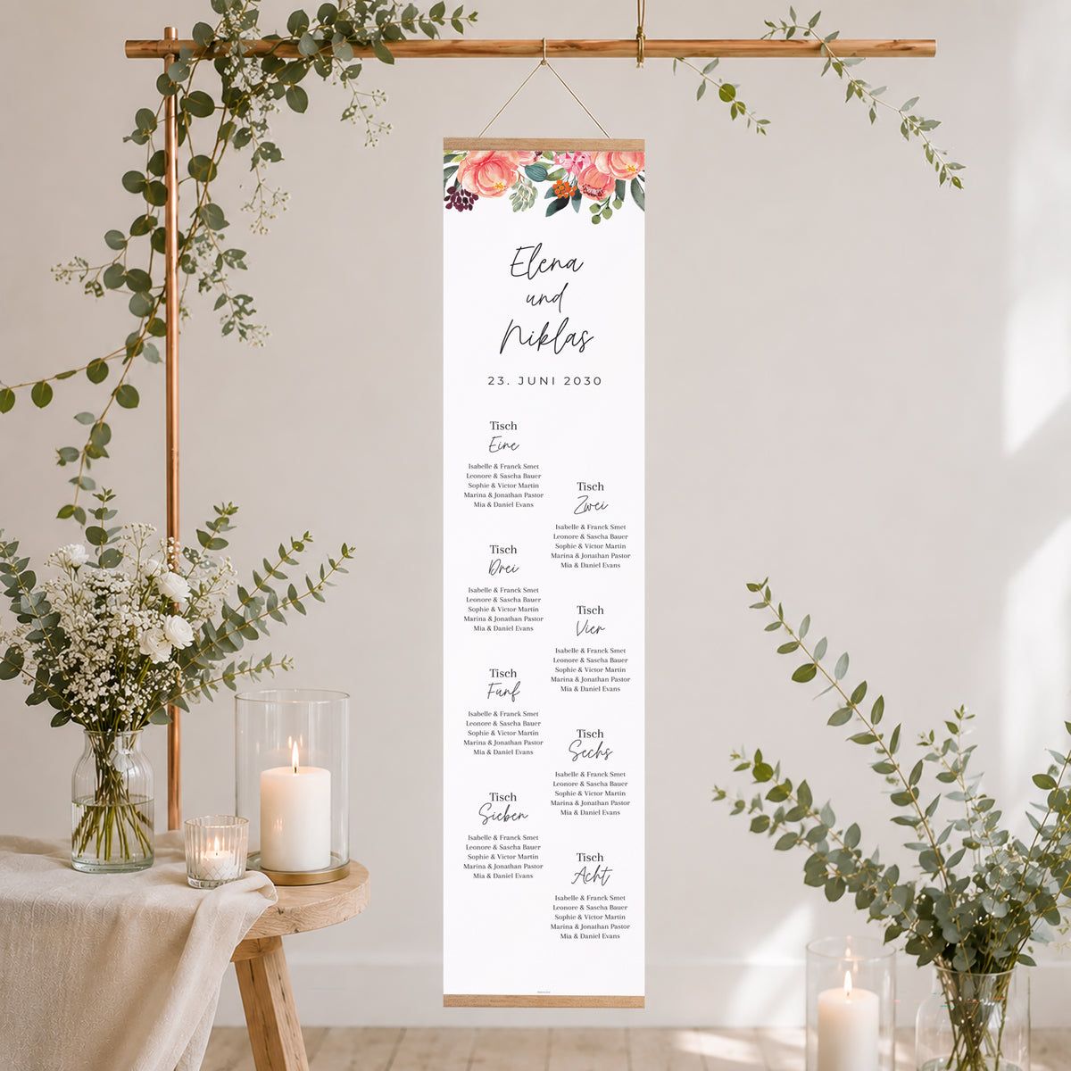 Sitzplan Hochzeit Holzstütze Pops Blumen foto N° 2
