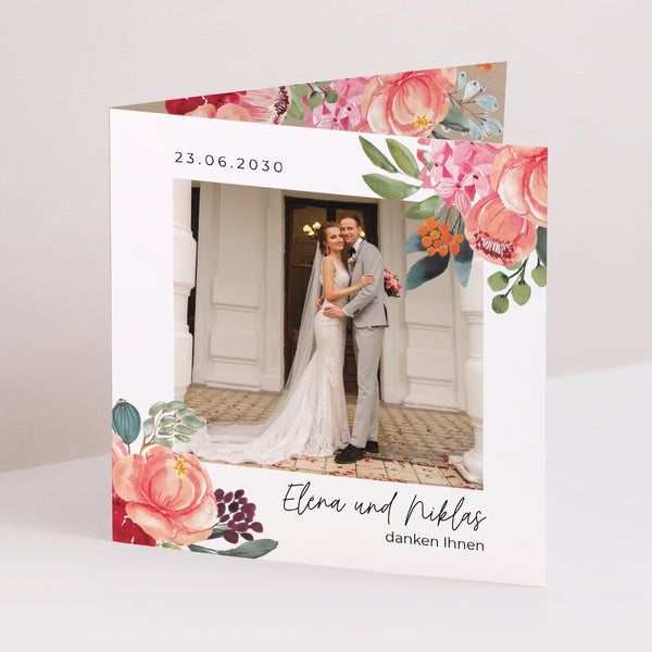 Dankeskarte Hochzeit Doppelflügelfenster Pops Blumen foto