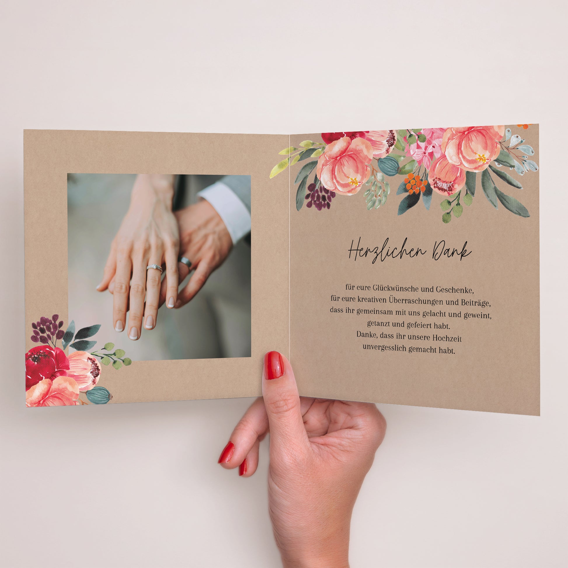 Dankeskarte Hochzeit Doppelflügelfenster Pops Blumen foto N° 2