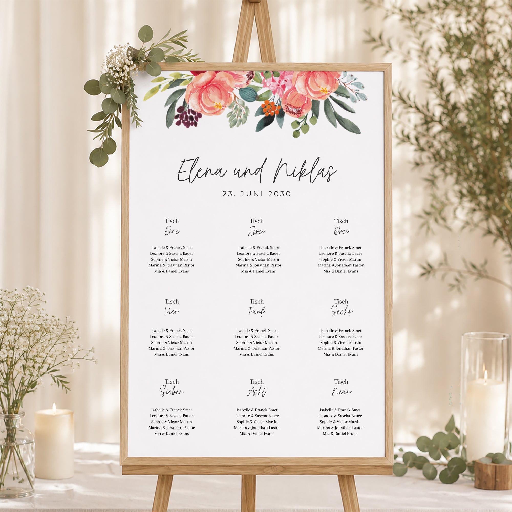 Sitzplan Hochzeit Porträt 60 x 90 cm Pops Blumen foto N° 1