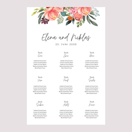Sitzplan Hochzeit Porträt 60 x 90 cm Pops Blumen