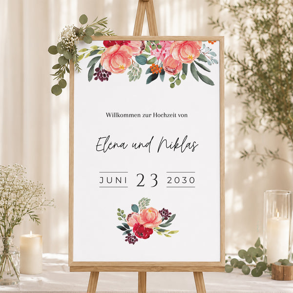 Begrüßungstafel Hochzeit Porträt 60 x 90 cm Pops Blumen foto