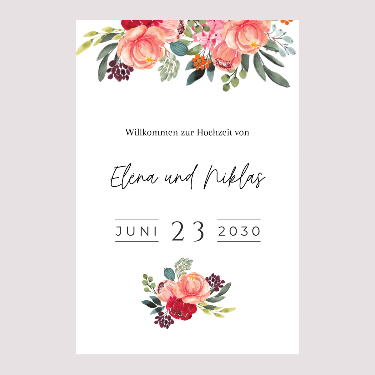 Begrüßungstafel Hochzeit Porträt 60 x 90 cm Pops Blumen foto N° 2
