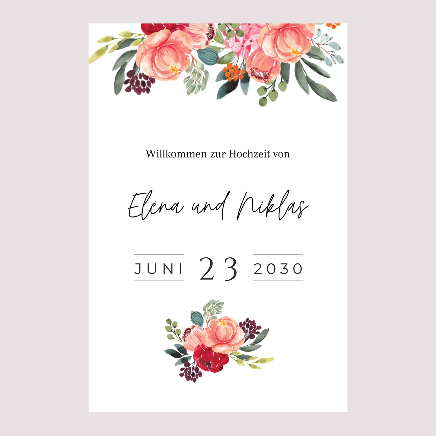 Begrüßungstafel Hochzeit Porträt 60 x 90 cm Pops Blumen foto N° 2