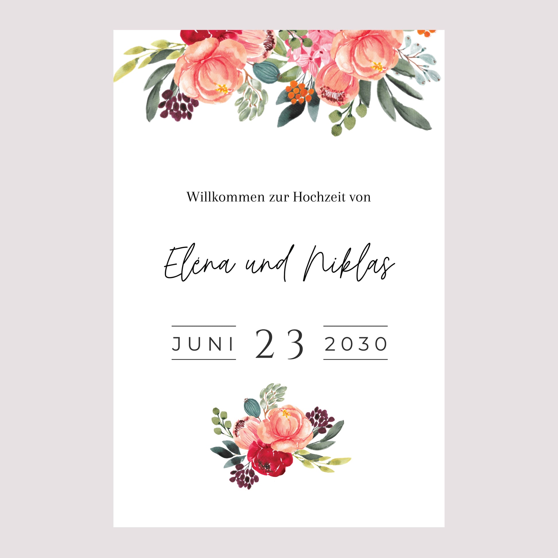 Begrüßungstafel Hochzeit Porträt 60 x 90 cm Pops Blumen foto N° 2