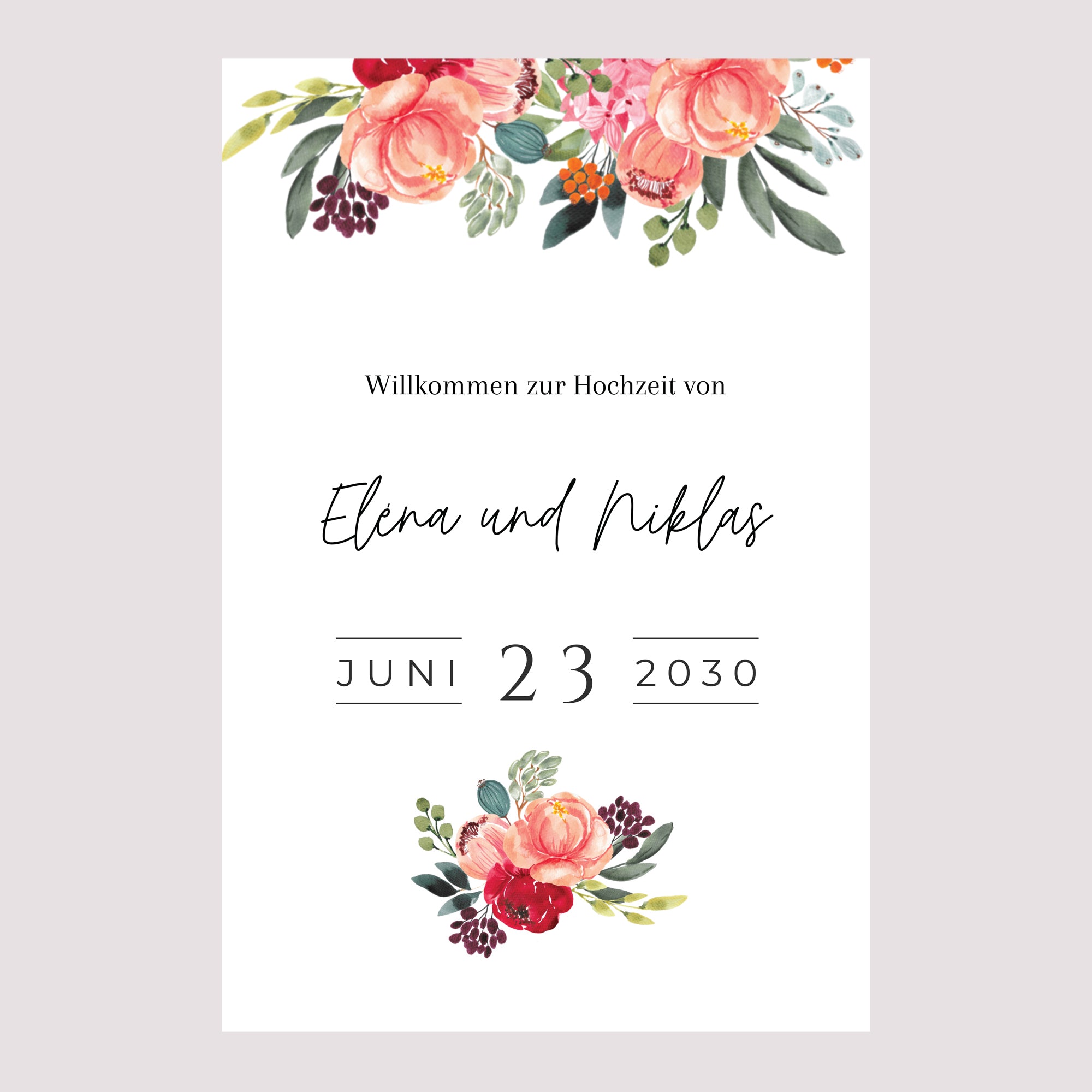 Begrüßungstafel Hochzeit Porträt 60 x 90 cm Pops Blumen foto N° 2