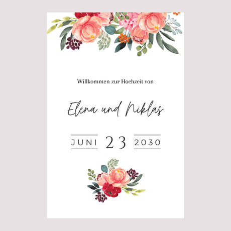 Begrüßungstafel Hochzeit Porträt 60 x 90 cm Pops Blumen