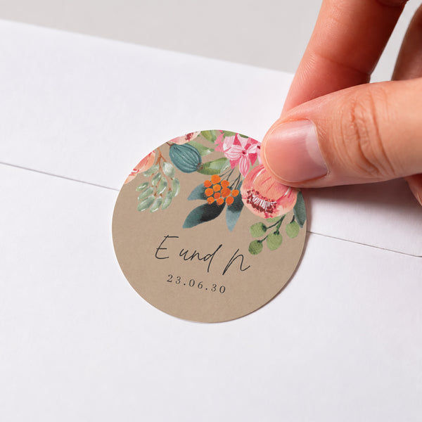 Sticker Hochzeit Rund Pops Blumen foto