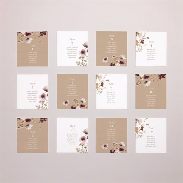 Sitzplan Hochzeit Pack von 12 Getrocknete Wiesenblumen II foto