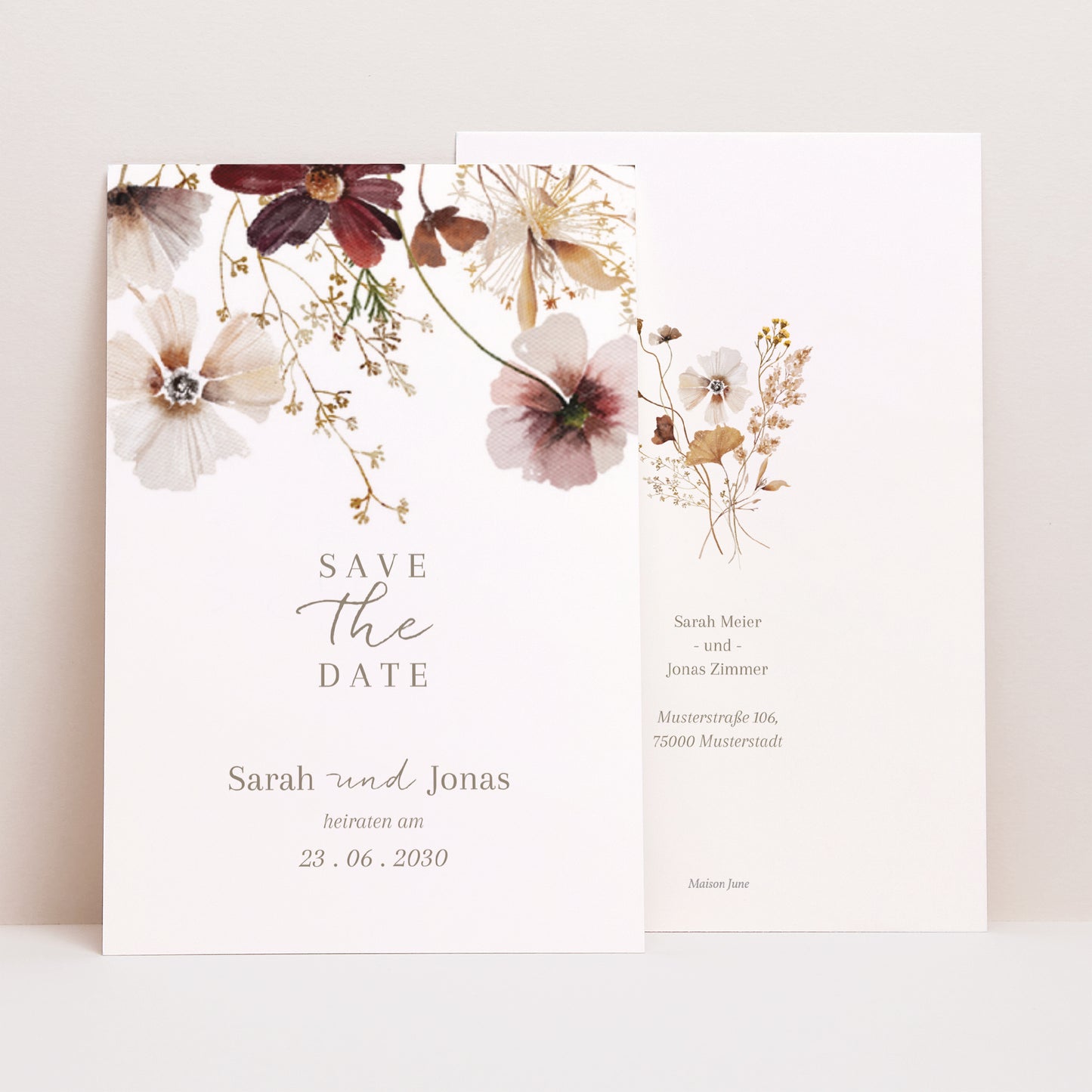 Save the date Karte Hochzeit PortraitPorträt Getrocknete Wiesenblumen II foto N° 1