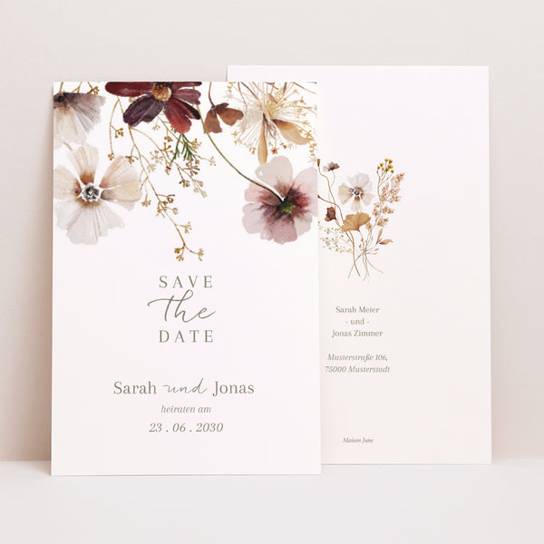 Save the date Karte Hochzeit PortraitPorträt Getrocknete Wiesenblumen II foto