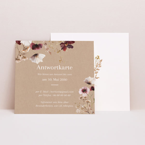 Antwortkarte Hochzeit Quadrat Getrocknete Wiesenblumen II foto