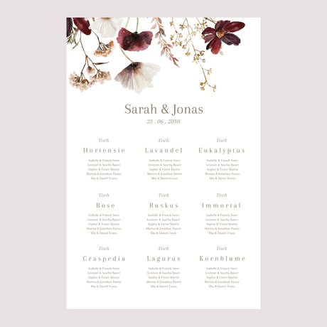 Sitzplan Hochzeit Porträt 60 x 90 cm Getrocknete Wiesenblumen II