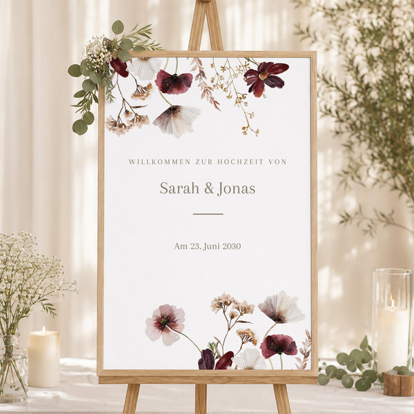 Begrüßungstafel Hochzeit Porträt 60 x 90 cm Getrocknete Wiesenblumen II foto
