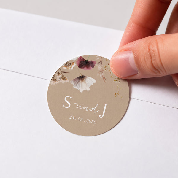 Sticker Hochzeit Rund Getrocknete Wiesenblumen II foto