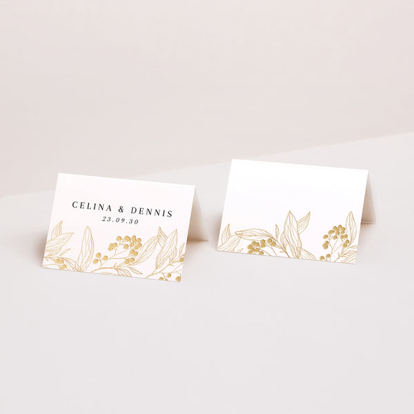 Tischkarten Hochzeit Quer Goldene Blumenmuster foto