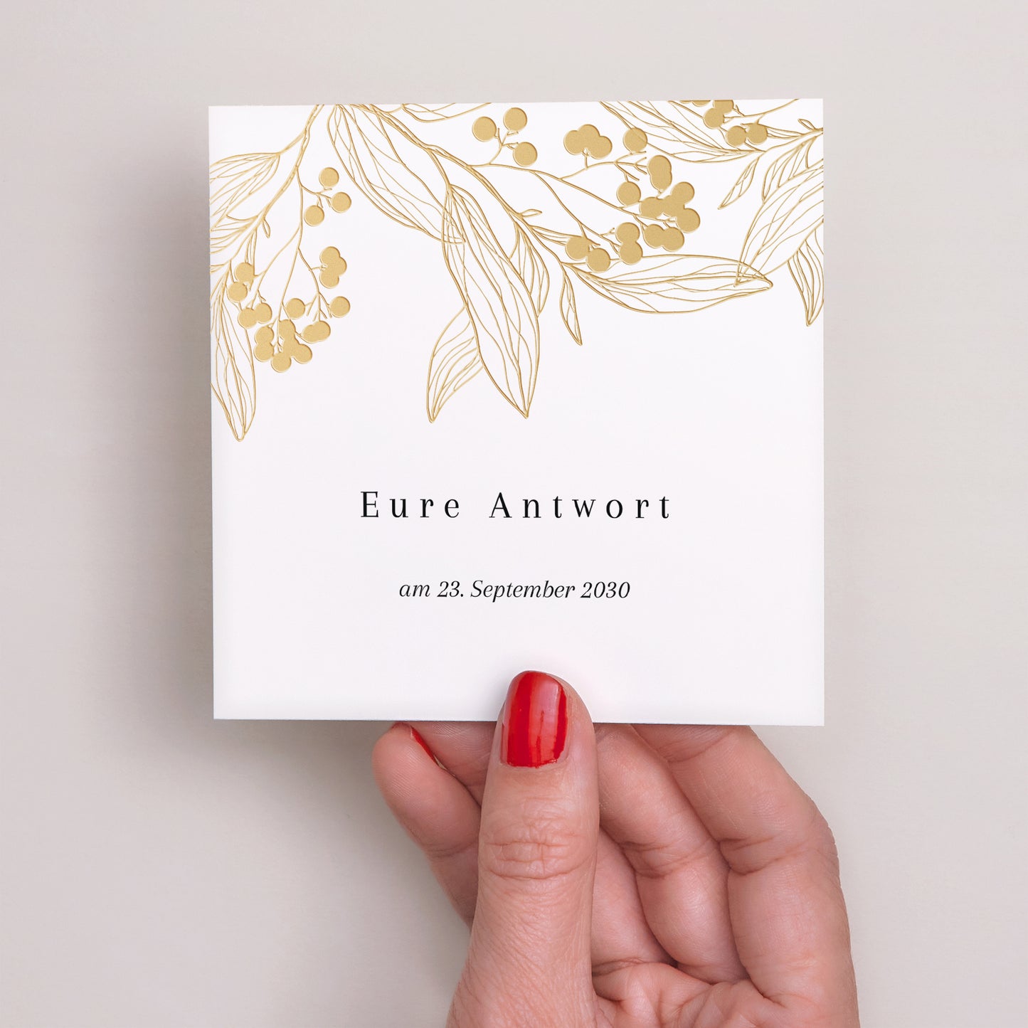 Antwortkarte Hochzeit Quadrat Goldene Blumenmuster foto N° 2