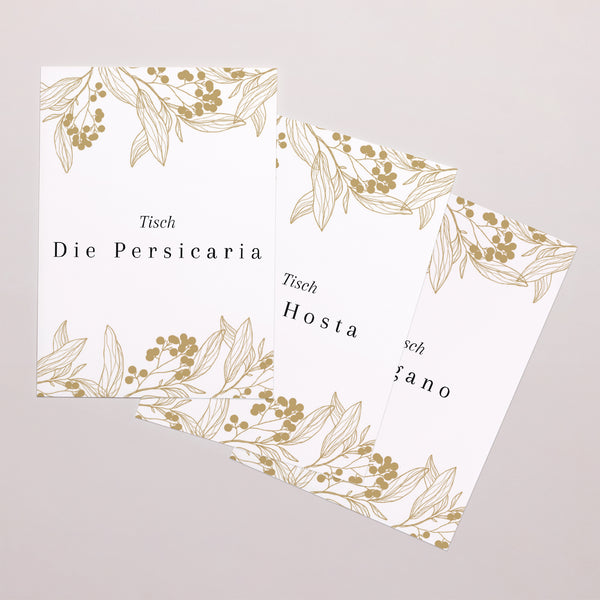 Tischnummern Hochzeit Rechteck Goldene Blumenmuster foto