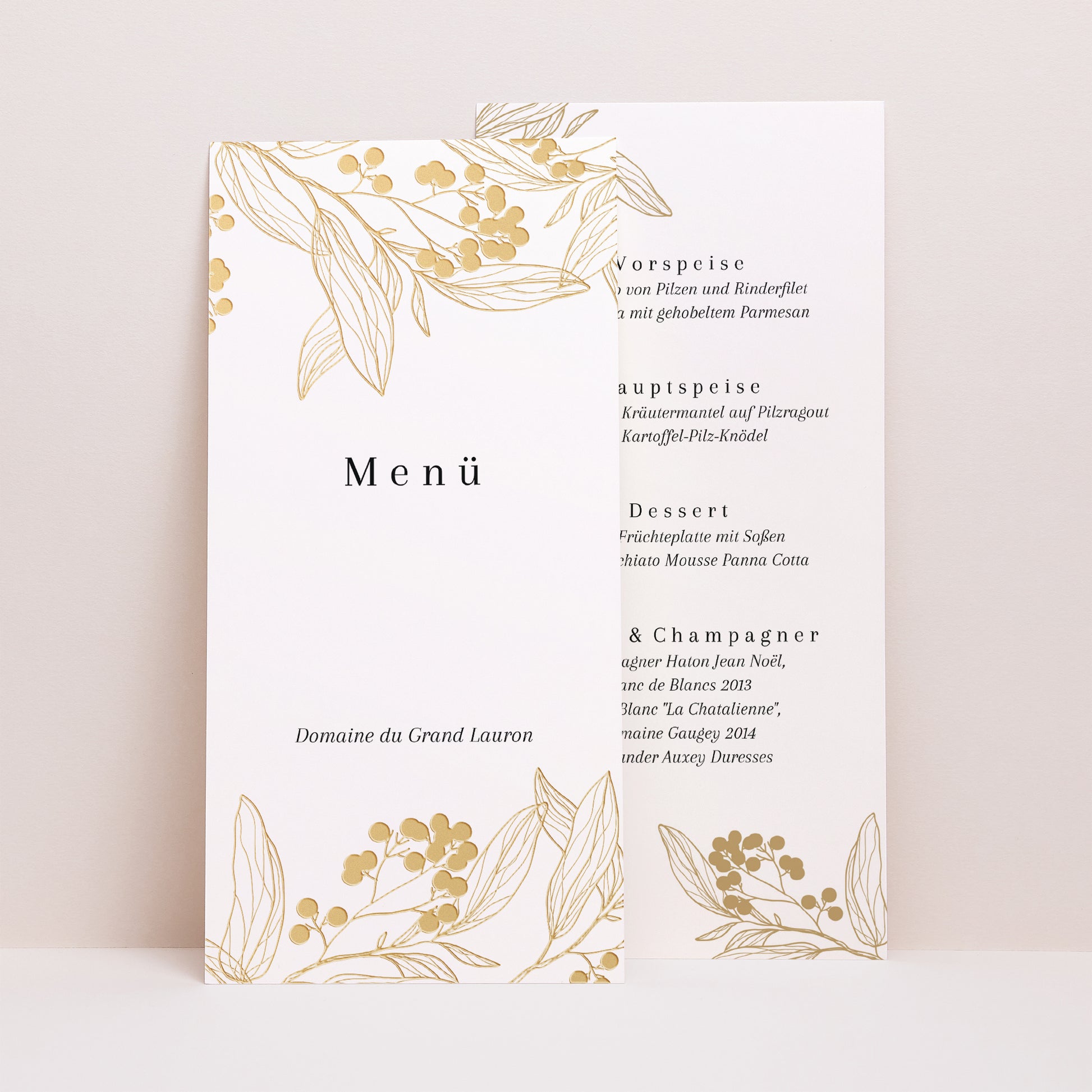 Menükarte Hochzeit Panoramatisches Porträt Goldene Blumenmuster foto N° 1
