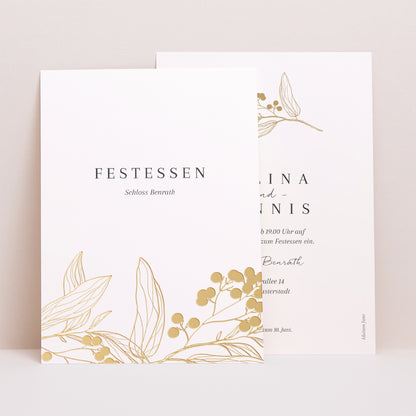 Einladungskarte Hochzeit Porträt Goldene Blumenmuster foto N° 1