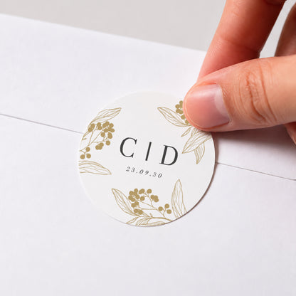 Sticker Hochzeit Rund Goldene Blumenmuster foto N° 1