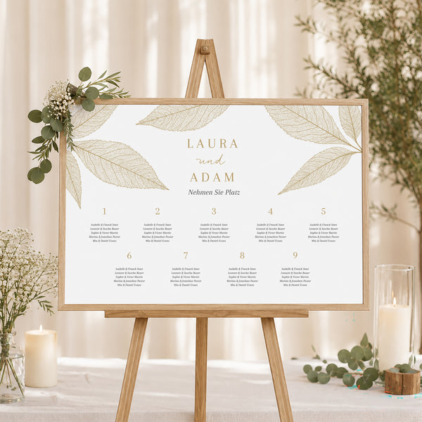 Sitzplan Hochzeit Landschaft Goldene Blätter foto