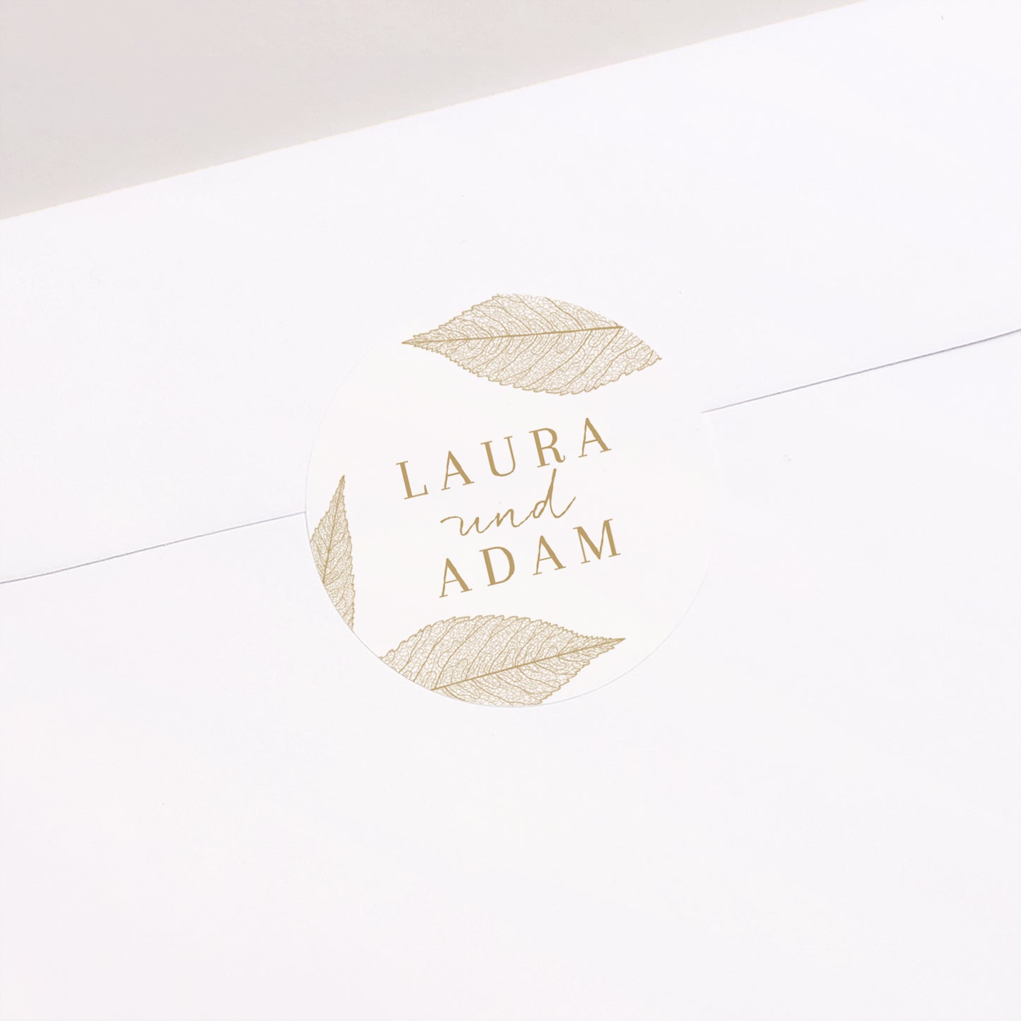 Sticker Hochzeit Rund Goldene Blätter foto N° 2