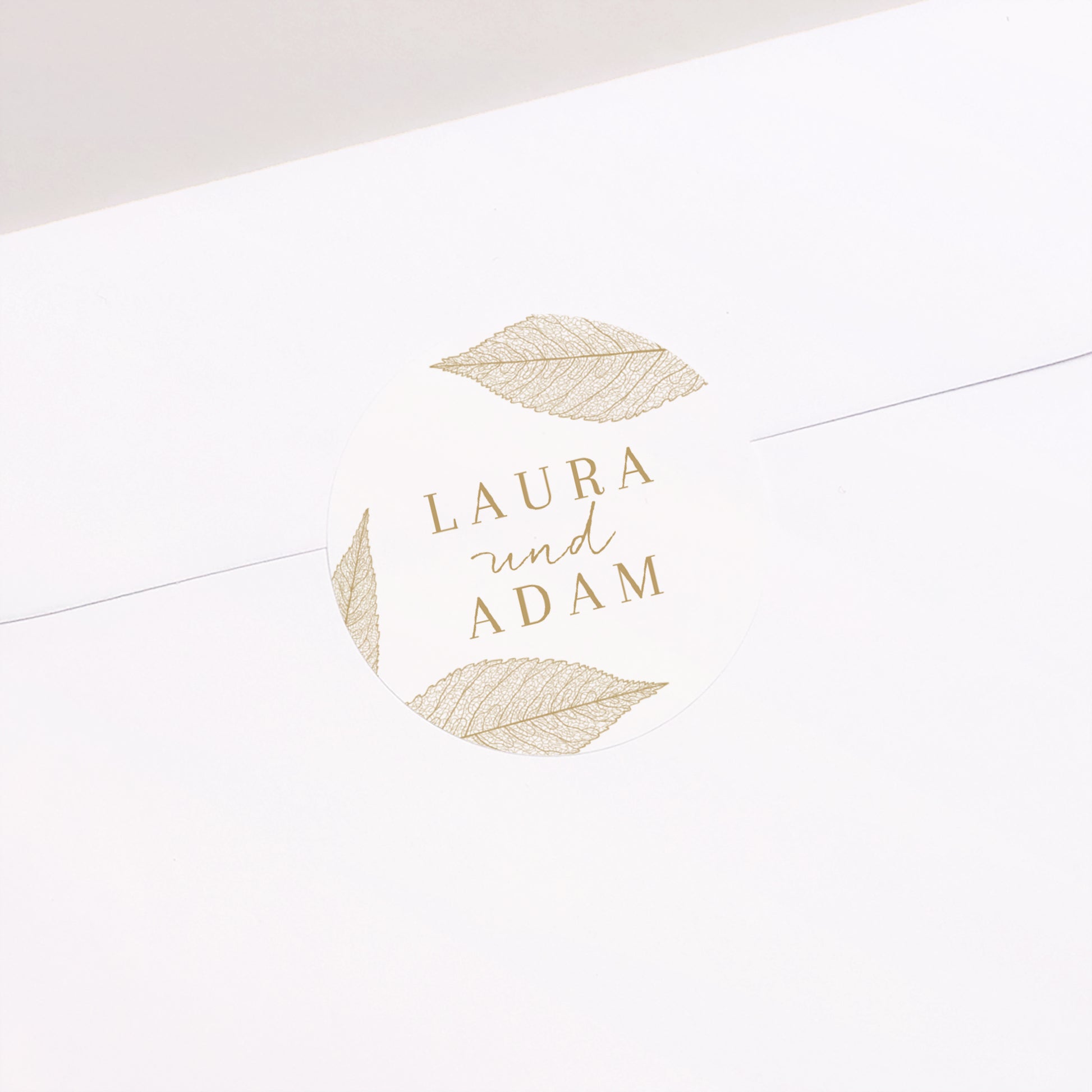 Sticker Hochzeit Rund Goldene Blätter foto N° 2