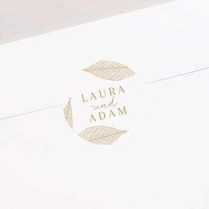 Sticker Hochzeit Rund Goldene Blätter foto N° 2