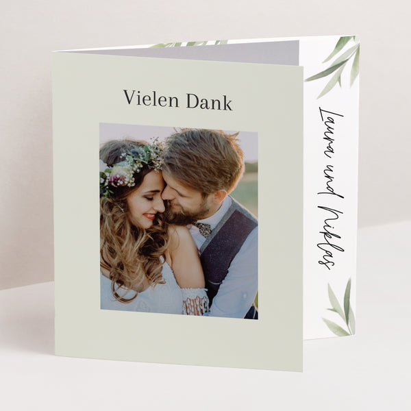 Dankeskarte Hochzeit Asymmetrisches Triptychon Olivenblätter foto