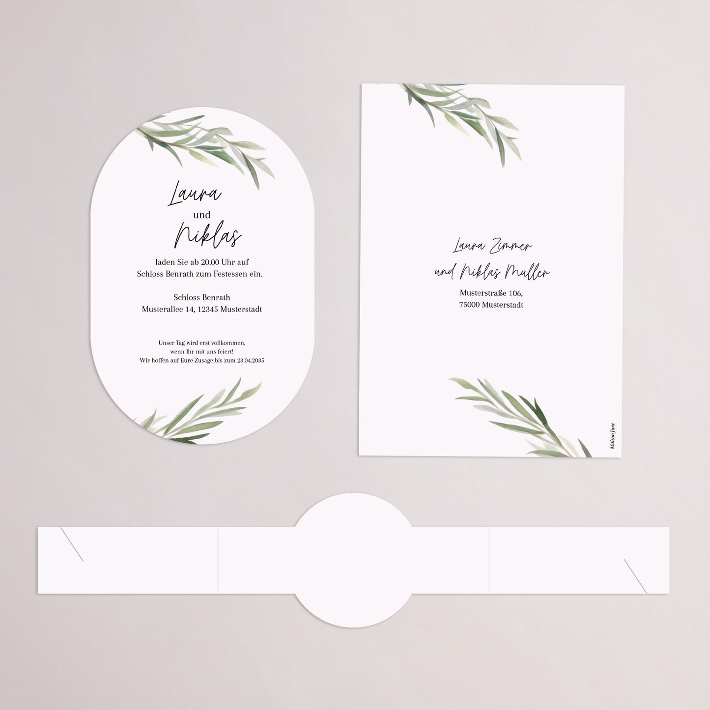 Hochzeitseinladung Banner, 2 Karten Olivenblätter foto N° 4