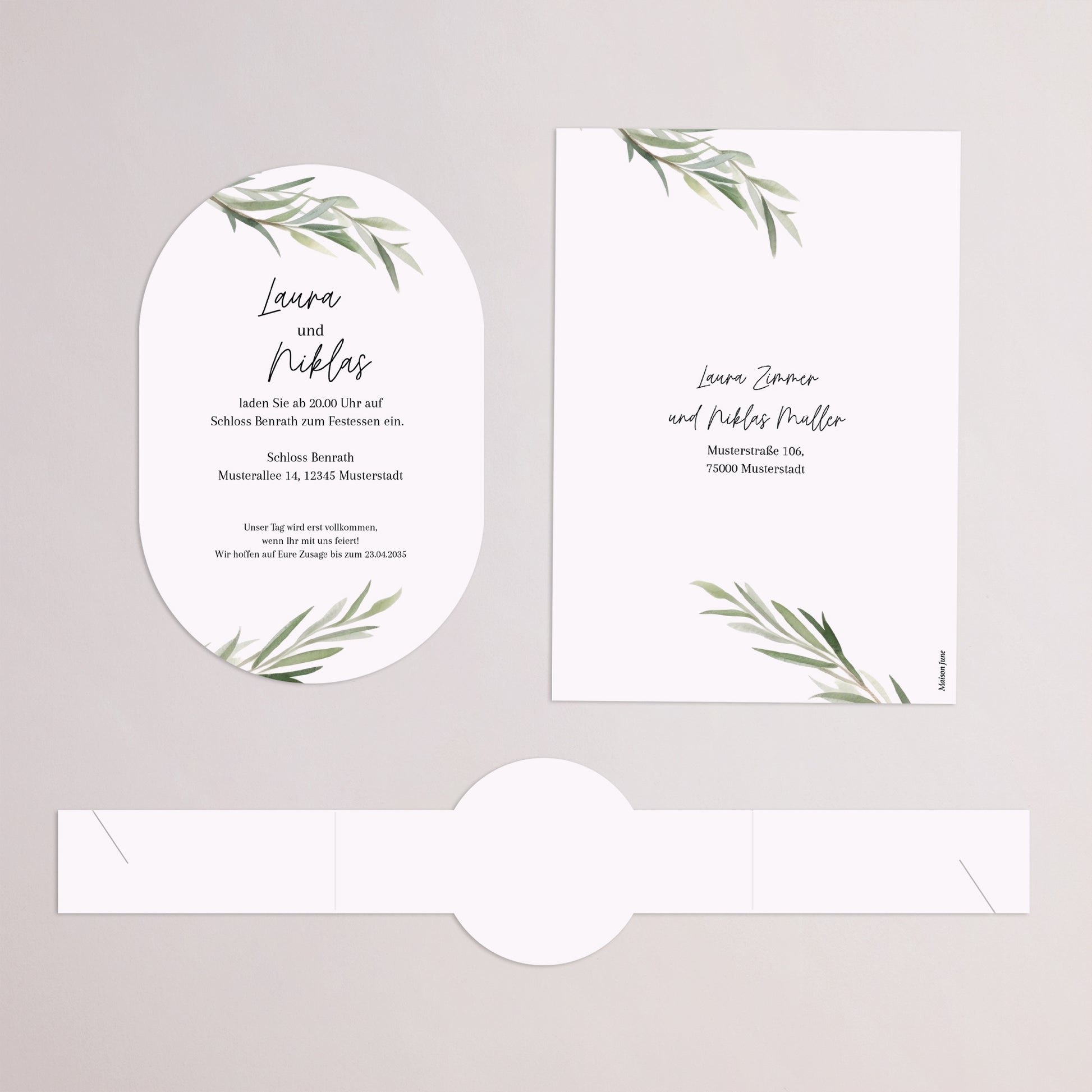 Hochzeitseinladung Banner, 2 Karten Olivenblätter foto N° 4