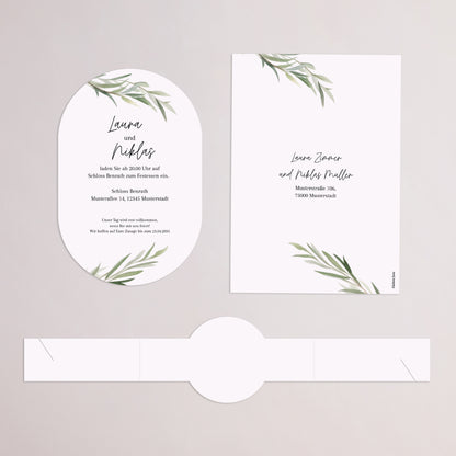 Hochzeitseinladung Banner, 2 Karten Olivenblätter foto N° 4