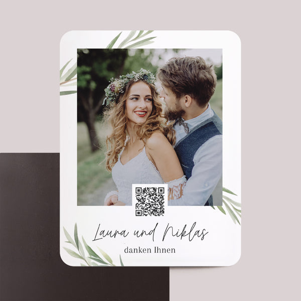 Dankeskarte Hochzeit Set von 8, magnetisch, rechteckig mit abgerundeten Ecken Olivenblätter foto