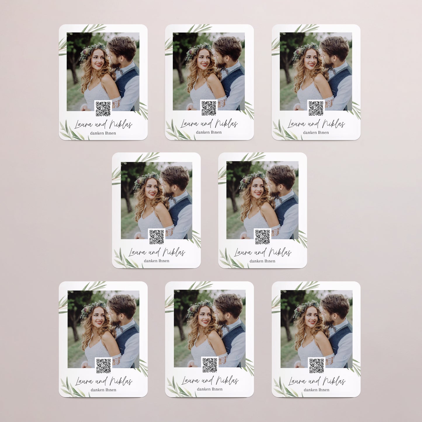 Dankeskarte Hochzeit Set von 8, magnetisch, rechteckig mit abgerundeten Ecken Olivenblätter foto N° 3