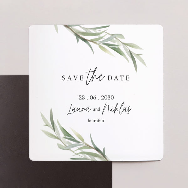 Save the date Karte Hochzeit Satz von 9, magnetisch. Olivenblätter foto