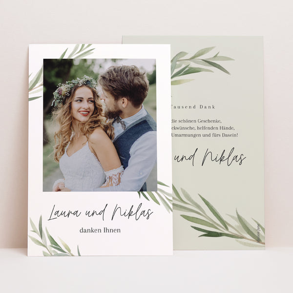 Dankeskarte Hochzeit PortraitPorträt Olivenblätter foto