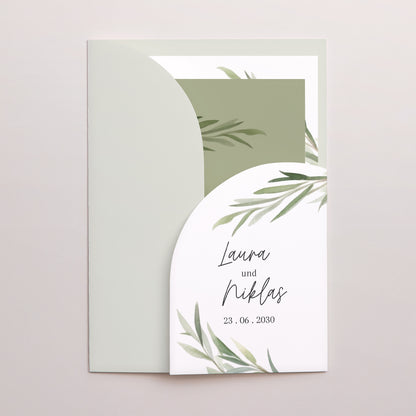 Hochzeitseinladung Hülle für 2 Karten Olivenblätter foto N° 1