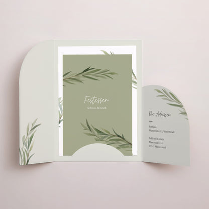 Hochzeitseinladung Hülle für 2 Karten Olivenblätter foto N° 3