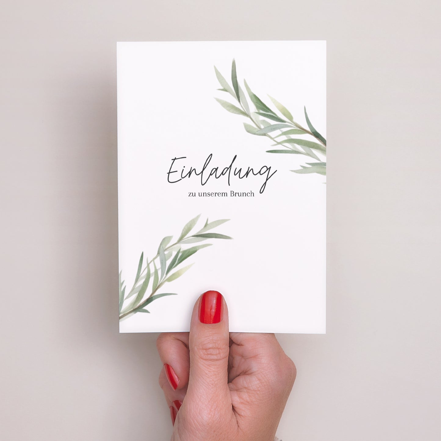 Einladungskarte Hochzeit Porträt Olivenblätter foto N° 2